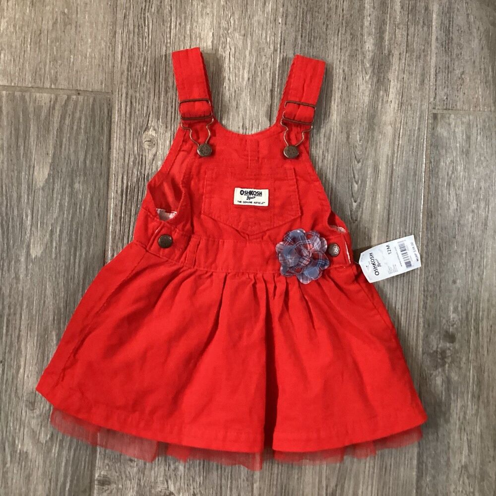 OshKosh BGosh Corduroy Jumper Dress Red Ruffle Pocket 12 Months Girl NWT MSRP 38